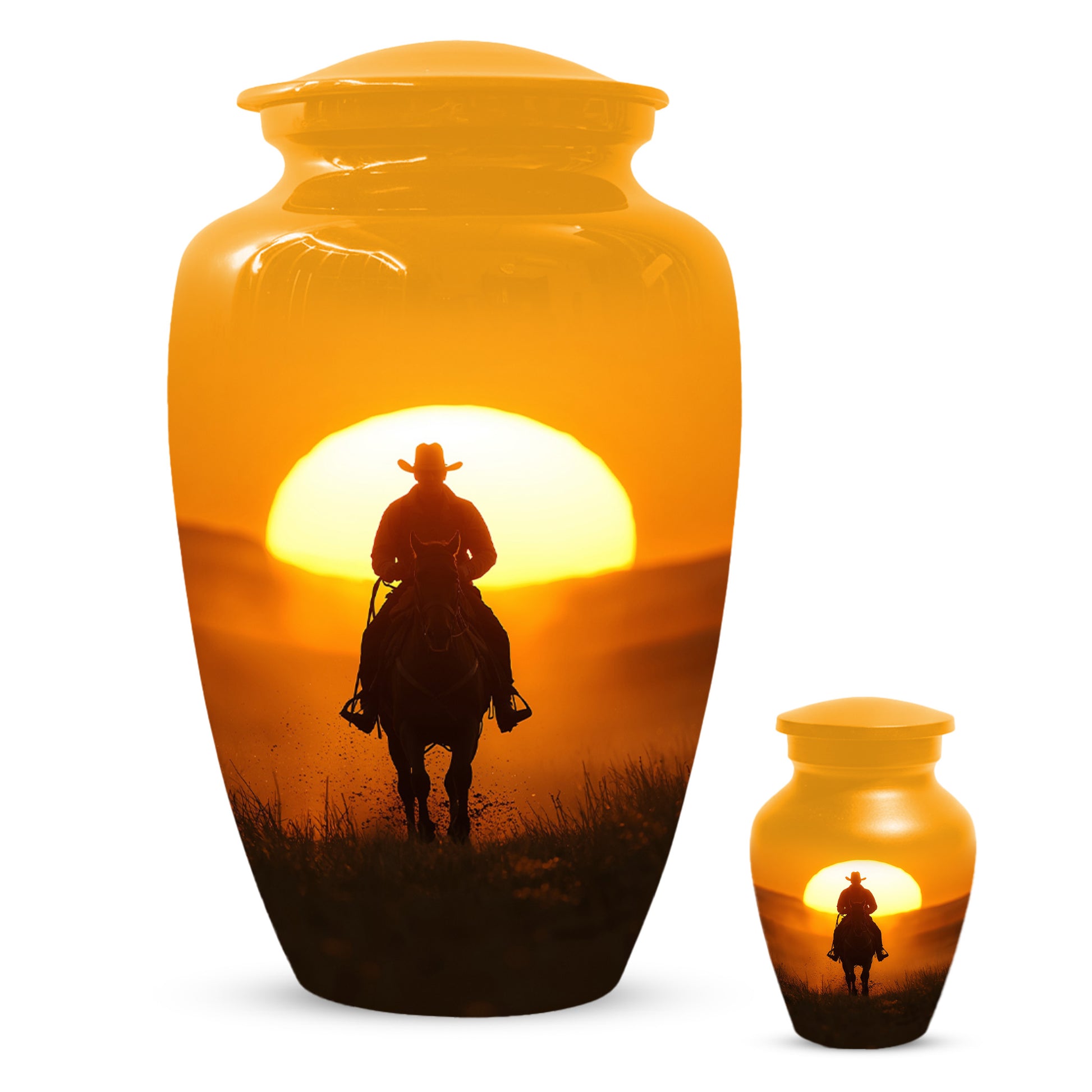 Cowboy Sunset Urn for Adult Ashes | Western Cowboy Cremation Urn for Dad & Men