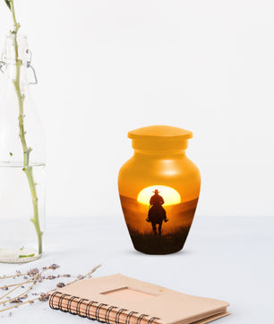 Cowboy Sunset Urn for Adult Ashes | Western Cowboy Cremation Urn for Dad & Men