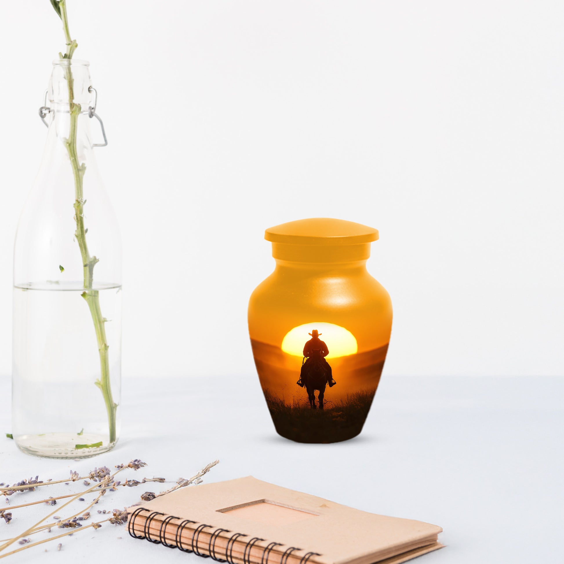 Cowboy Sunset Urn for Adult Ashes | Western Cowboy Cremation Urn for Dad & Men