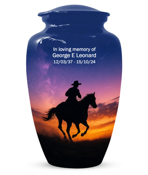 Cowboy Sunset Urn for Adult Ashes | Western Cowboy Urn for Dad