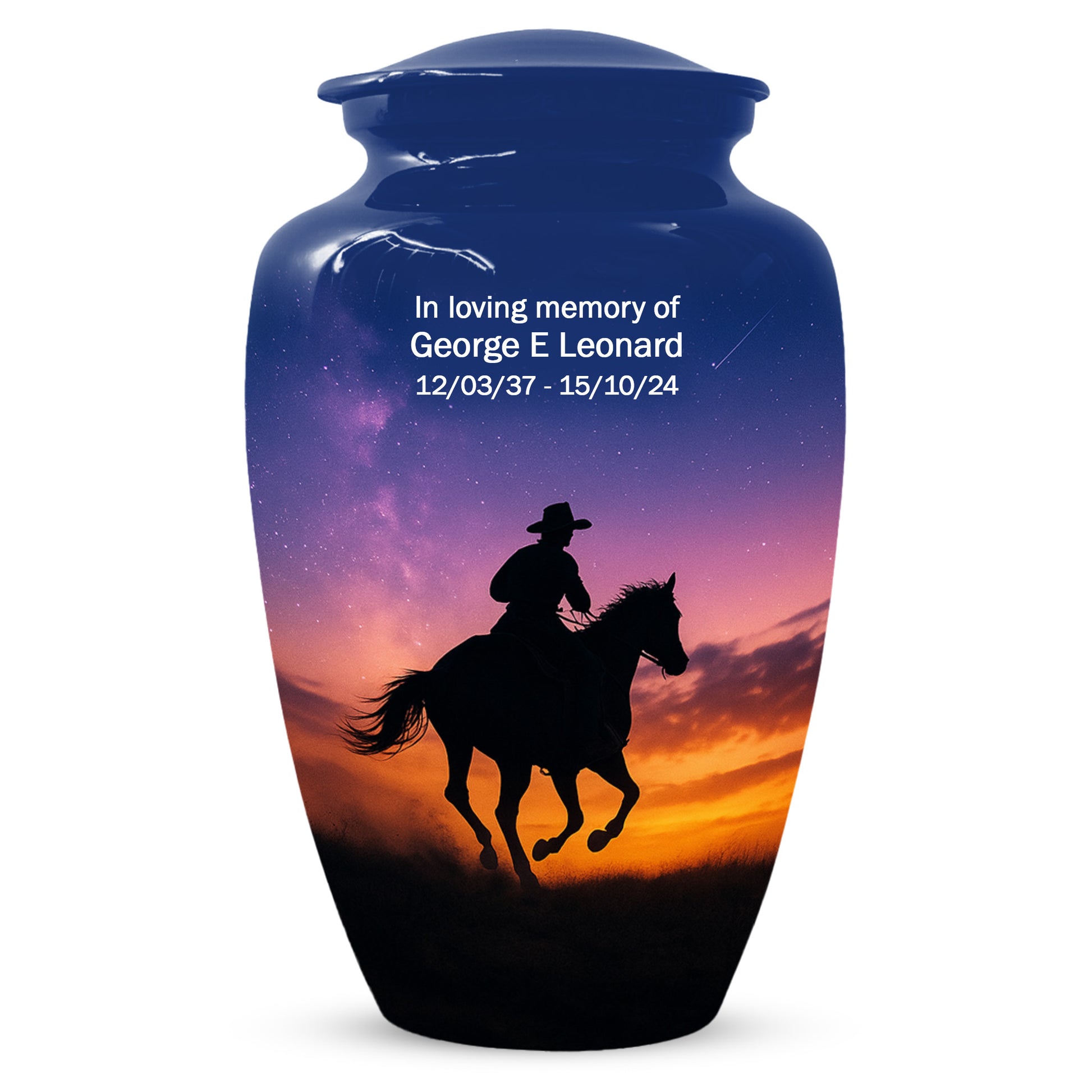 Cowboy Sunset Urn for Adult Ashes | Western Cowboy Urn for Dad