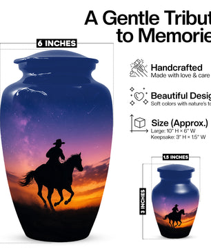 Cowboy Sunset Urn for Adult Ashes | Western Cowboy Urn for Dad
