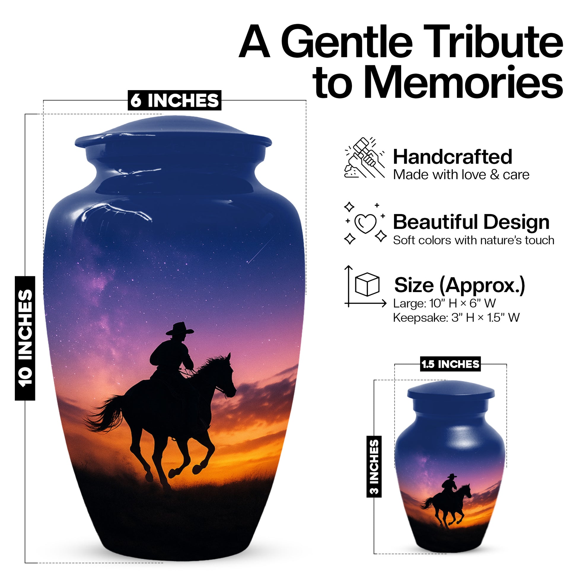 Cowboy Sunset Urn for Adult Ashes | Western Cowboy Urn for Dad