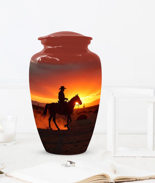 Cowboy Sunset Urn for Adult Ashes | Western Urn | Cowboy Urn for Dad