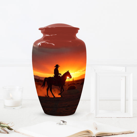 Cowboy Sunset Urn for Adult Ashes | Western Urn | Cowboy Urn for Dad
