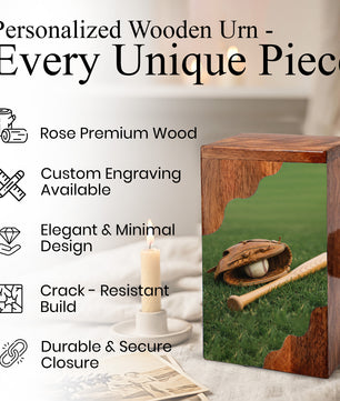 Baseball Legacy Wooden Cremation Urn – Baseball Memorial Wooden Urn for Human Ashes