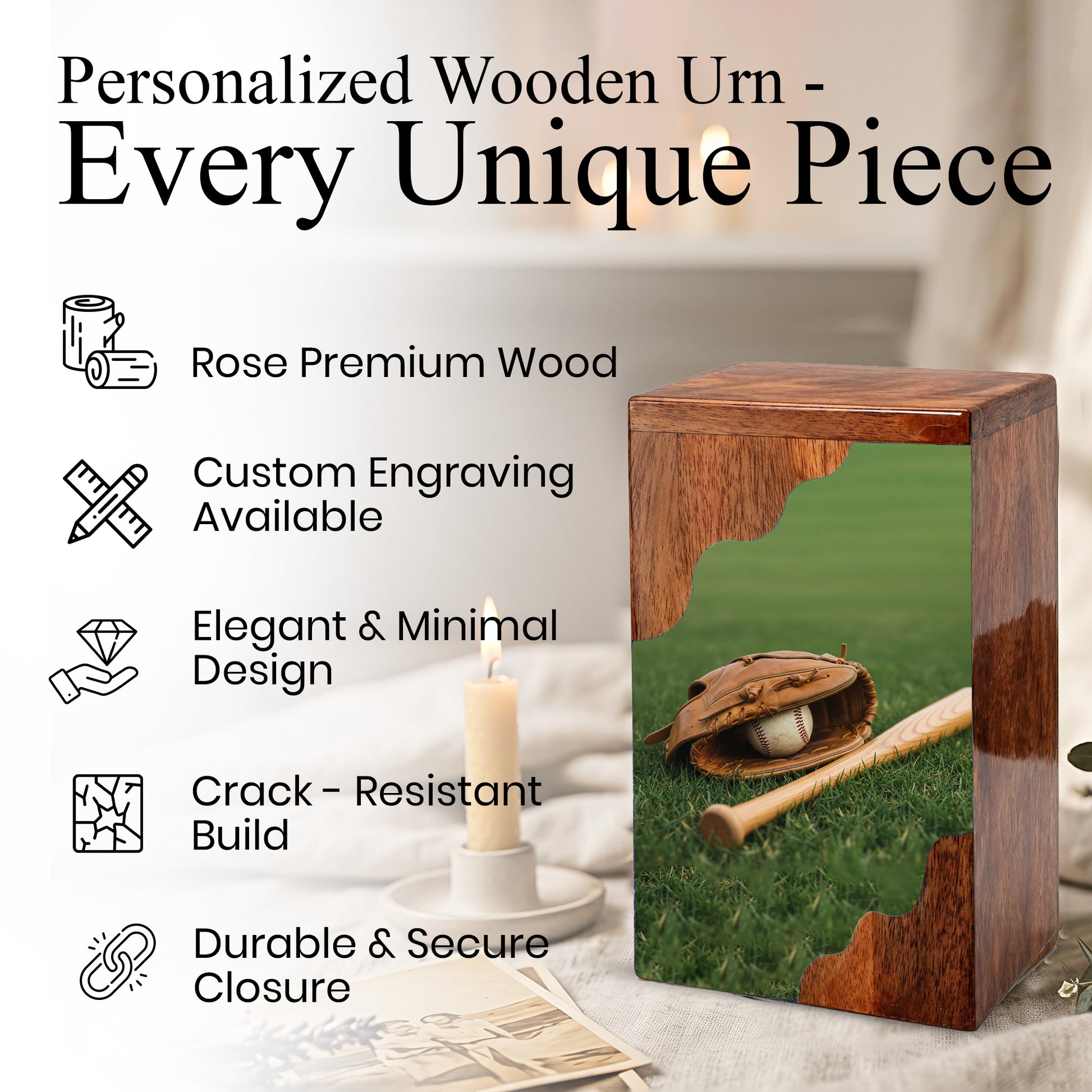 Baseball Legacy Wooden Cremation Urn – Baseball Memorial Wooden Urn for Human Ashes