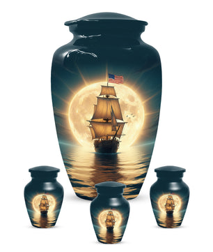 American Flag Sailing Ship Urn for Dad – Personalized Nautical Cremation Urns for Father