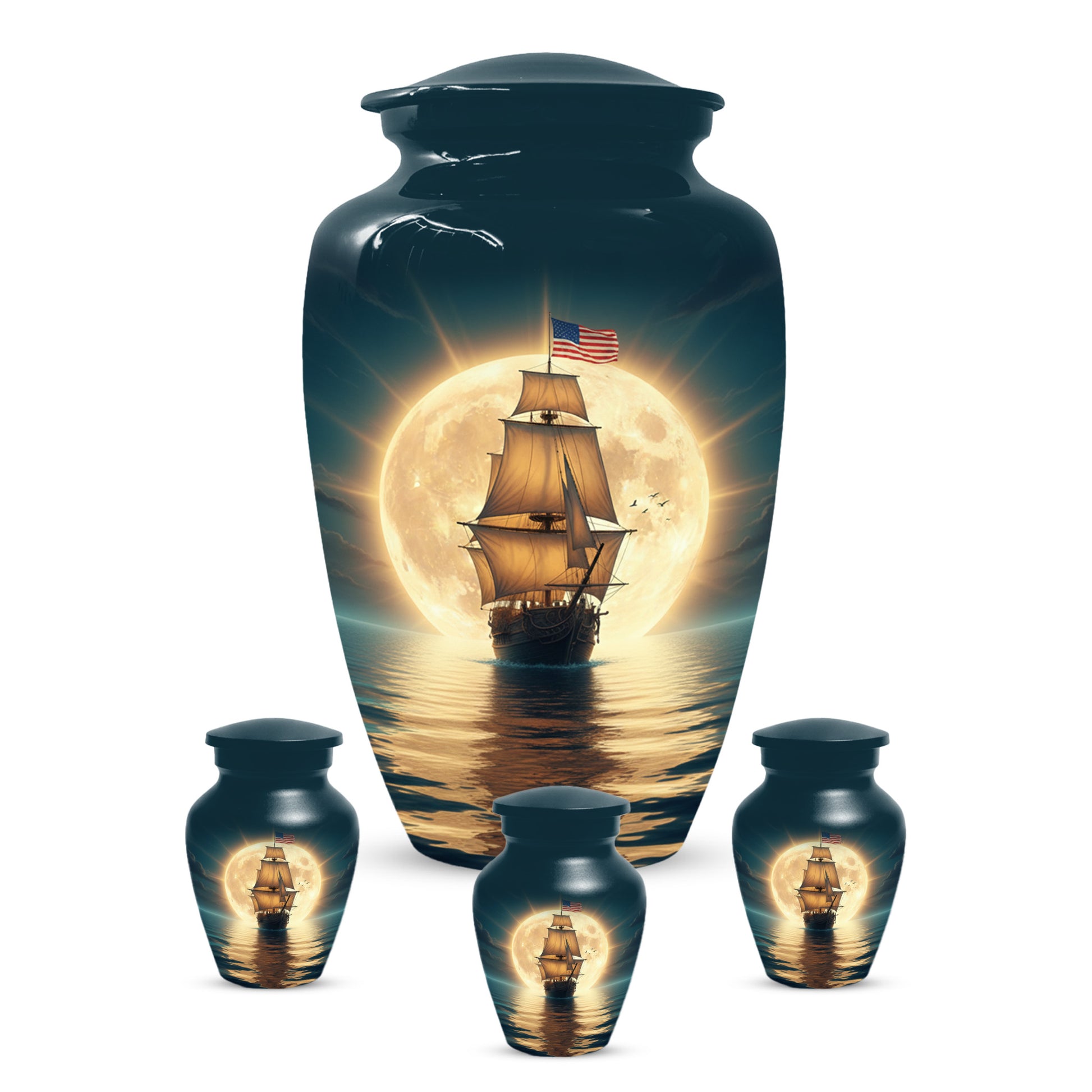 American Flag Sailing Ship Urn for Dad – Personalized Nautical Cremation Urns for Father
