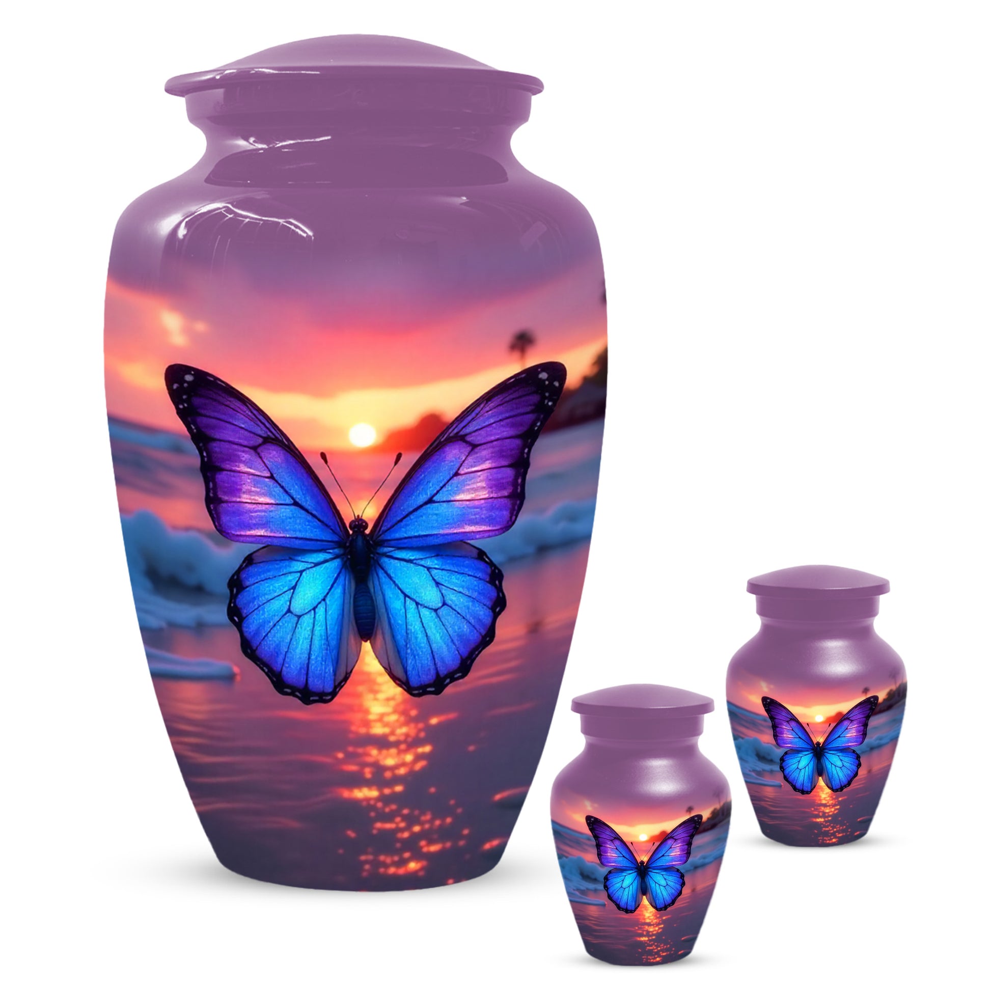 Blue Butterfly Sunset Urn for Human Ashes | Elegant Blue Butterfly Sunset Cremation Urn for Adult Memorial