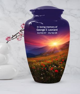 Flower Garden Sunset Urn for Human Ashes | Beautiful Floral Adult Cremation Urn for Mom & Women