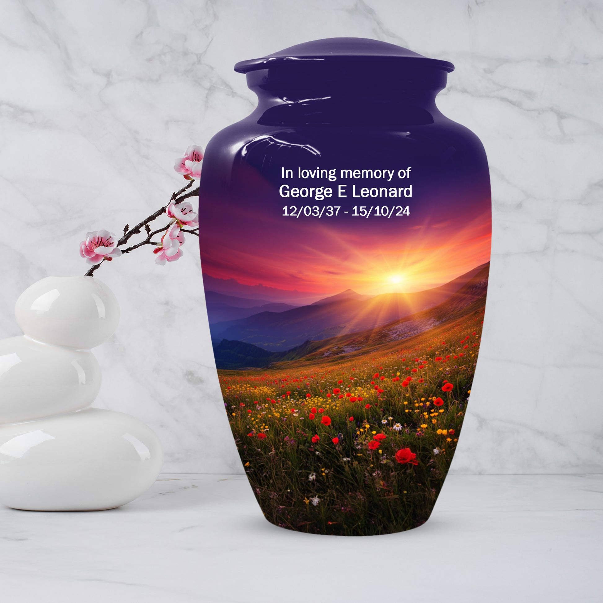 Flower Garden Sunset Urn for Human Ashes | Beautiful Floral Adult Cremation Urn for Mom & Women