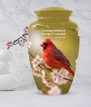 Cardinal Bird Cremation Urn for Human Ashes | Red Cardinal Memorial Adult Urn