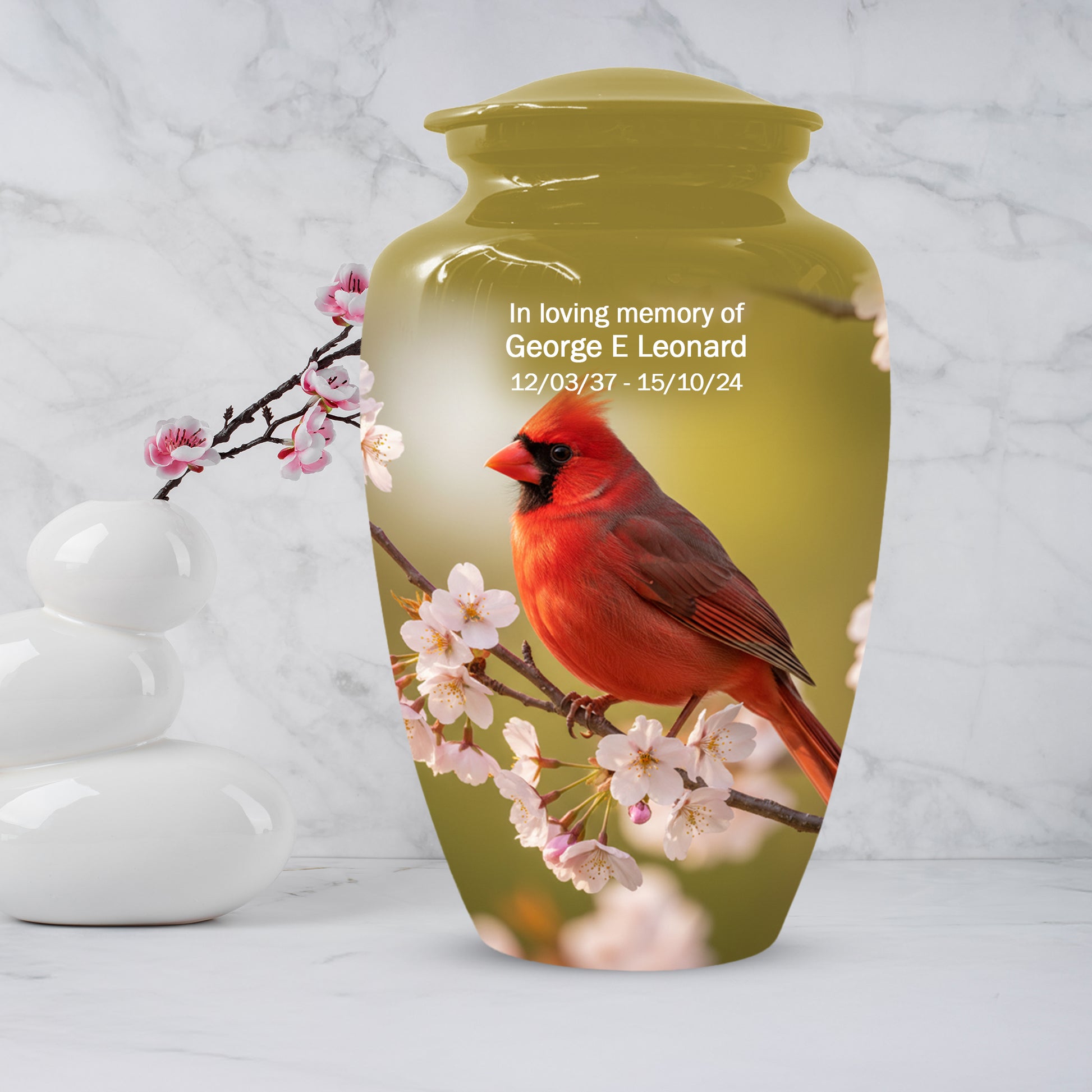 Cardinal Bird Cremation Urn for Human Ashes | Red Cardinal Memorial Adult Urn