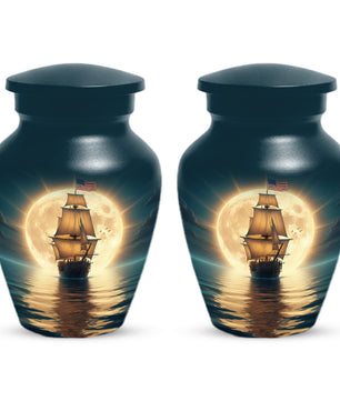 American Flag Sailing Ship Urn for Dad – Personalized Nautical Cremation Urns for Father