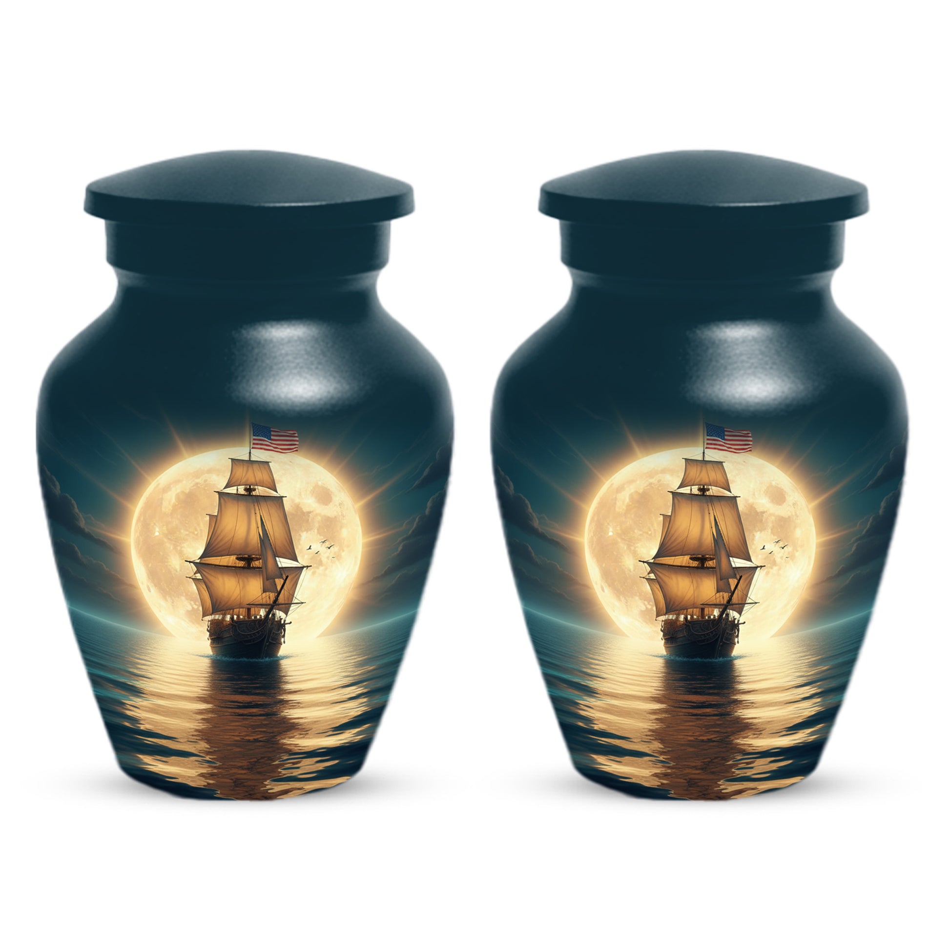 American Flag Sailing Ship Urn for Dad – Personalized Nautical Cremation Urns for Father