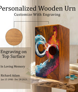 Infinity Ocean Wooden Urn For Ashes - Custom Fire Wood Keepsake Urns Box