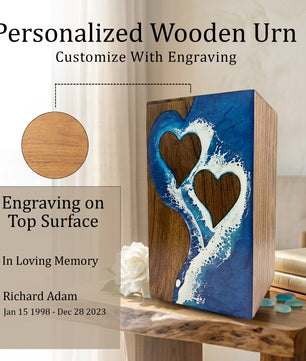 Ocean Wooden Urn For Human Ashes - Couple Urns Keepsake Box