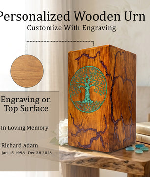 Tree of Life Wood Urn For Ashes - Personalized Wooden Keepsake Resin Urns Box