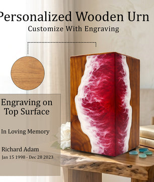 Personalized Ocean Urn For Ashes - Handmade Resin Wood Keepsake Urns Box