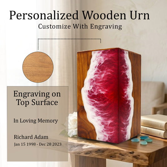 Personalized Ocean Urn For Ashes - Handmade Resin Wood Keepsake Urns Box