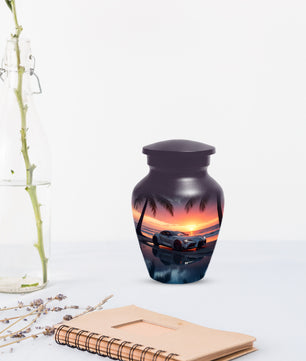 Beach Sunset Car Cremation Urn for Human Ashes | Adult Urn with Sports Car