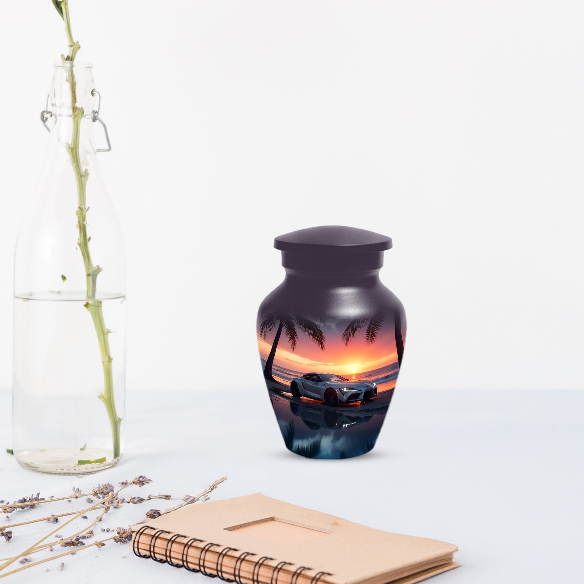 Beach Sunset Car Cremation Urn for Human Ashes | Adult Urn with Sports Car