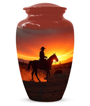 Cowboy Sunset Urn for Adult Ashes | Western Urn | Cowboy Urn for Dad