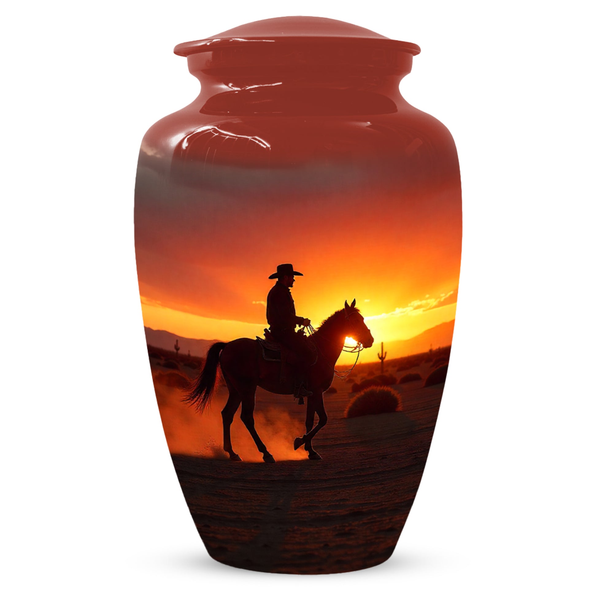 Cowboy Sunset Urn for Adult Ashes | Western Urn | Cowboy Urn for Dad