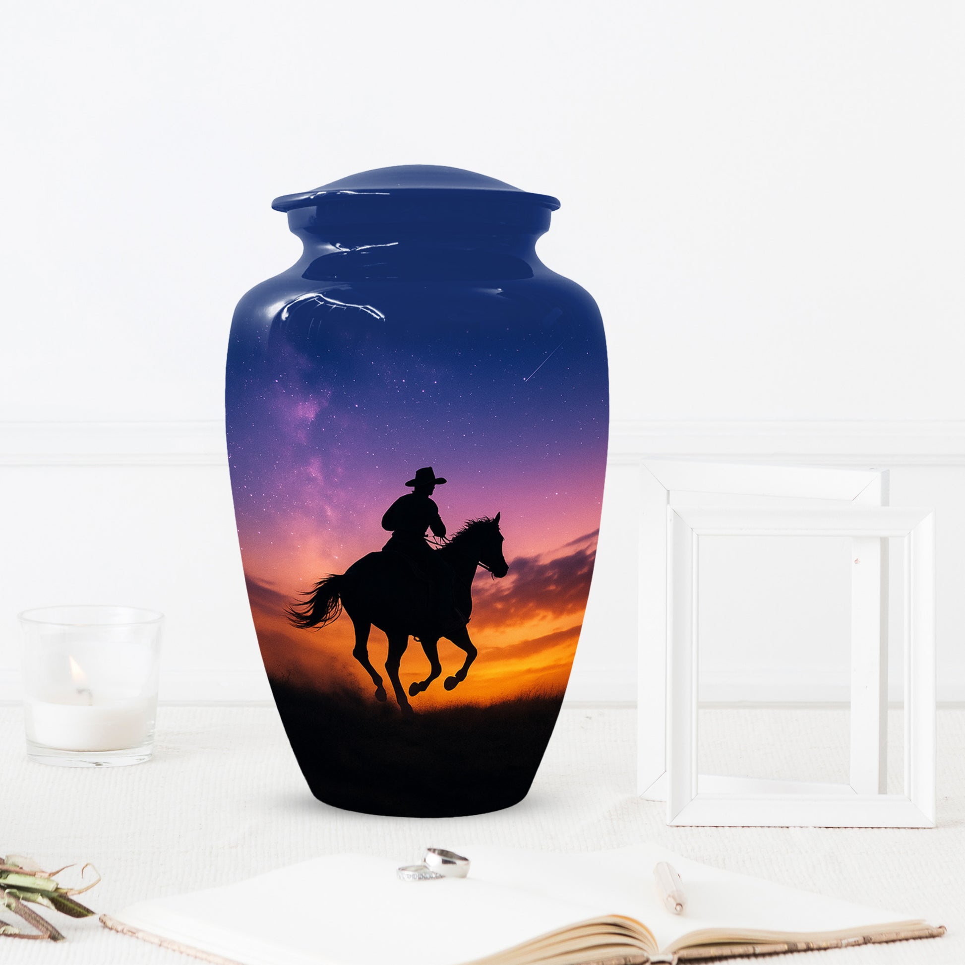 Cowboy Sunset Urn for Adult Ashes | Western Cowboy Urn for Dad