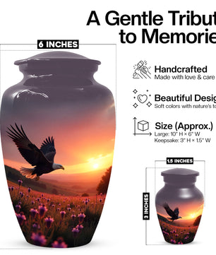 Flying Eagle Sunset Urn for Human Ashes | Majestic Eagle Sunset Adult Cremation Urn | Memorial Funeral Urn