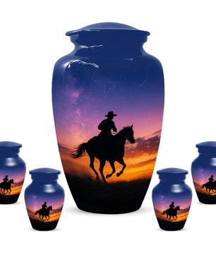 Cowboy Sunset Urn for Adult Ashes | Western Cowboy Urn for Dad