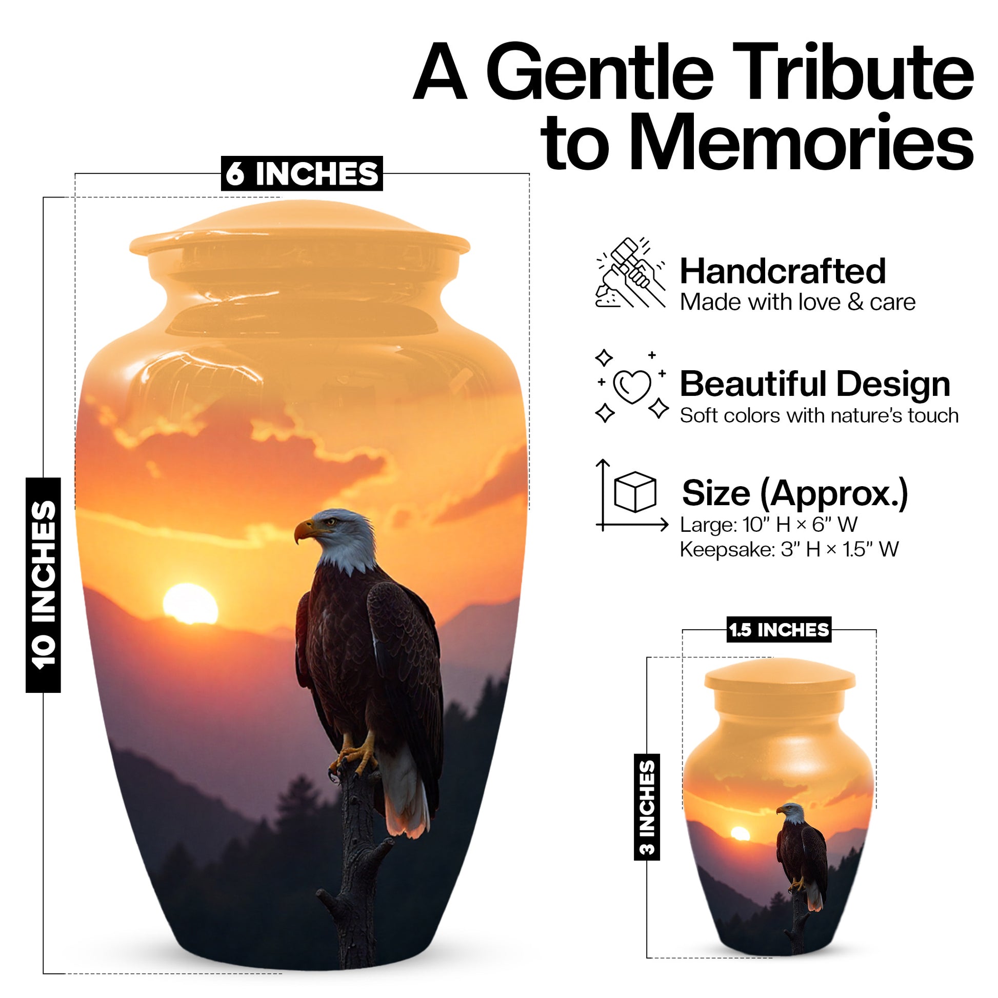 Eagle Sunset Urn for Human Ashes | Majestic Eagle Sunset Adult Cremation Urn