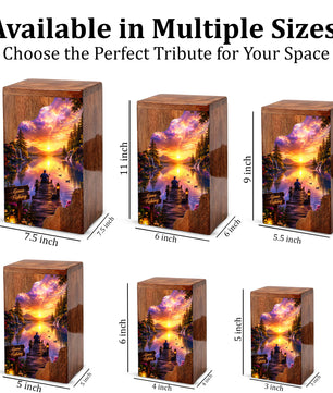 Fishing Wooden Cremation Urn – Sunset Lake Memorial Urn for Human Ashes