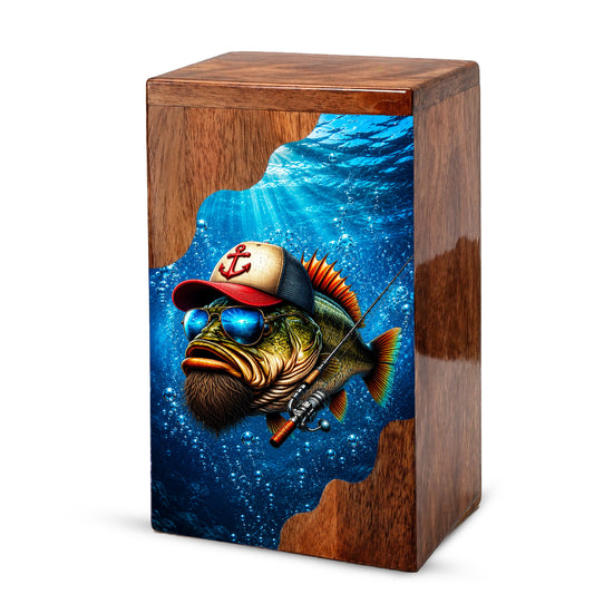 Gone Fishing Wooden Cremation Urn – Personalized Memorial Urn for Human Ashes