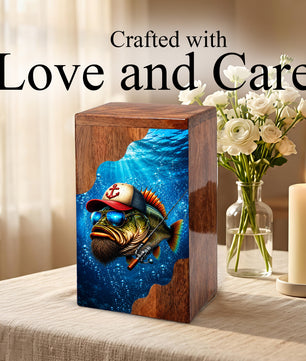 Gone Fishing Wooden Cremation Urn – Personalized Memorial Urn for Human Ashes