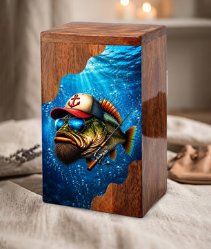 Gone Fishing Wooden Cremation Urn – Personalized Memorial Urn for Human Ashes