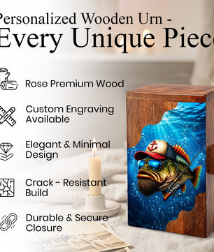 Gone Fishing Wooden Cremation Urn – Personalized Memorial Urn for Human Ashes