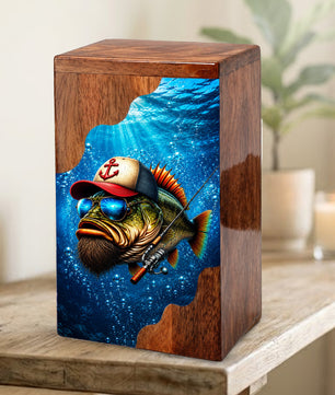 Gone Fishing Wooden Cremation Urn – Personalized Memorial Urn for Human Ashes