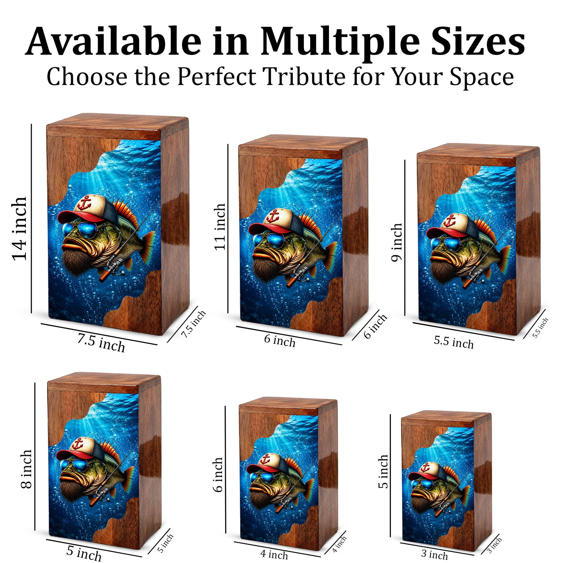 Gone Fishing Wooden Cremation Urn – Personalized Memorial Urn for Human Ashes