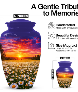 Personalized Daisy Sunset Cremation Urn | Adult, Large, Mini & Keepsake Urn for Human Ashes