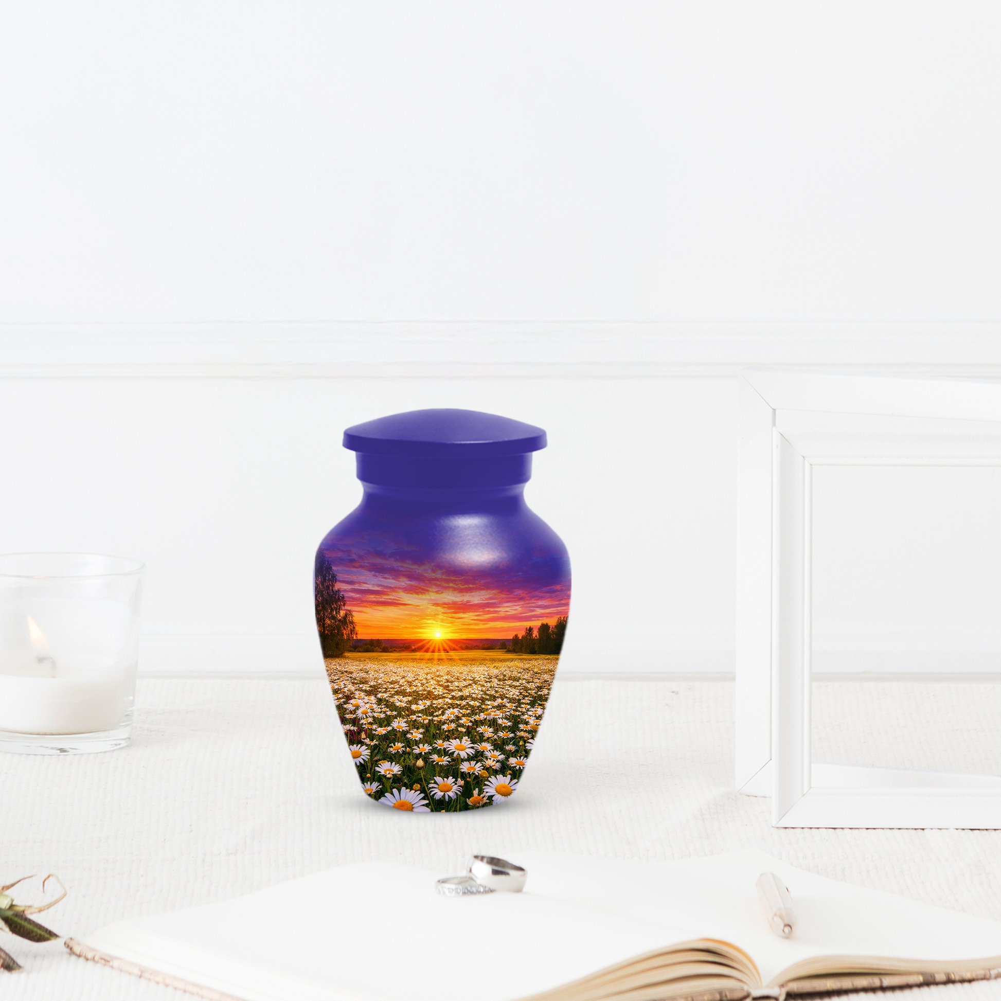Personalized Daisy Sunset Cremation Urn | Adult, Large, Mini & Keepsake Urn for Human Ashes