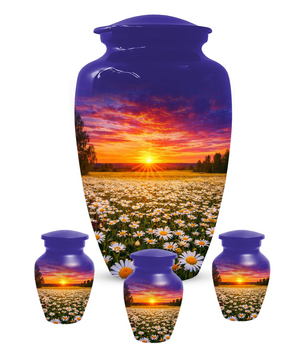 Personalized Daisy Sunset Cremation Urn | Adult, Large, Mini & Keepsake Urn for Human Ashes