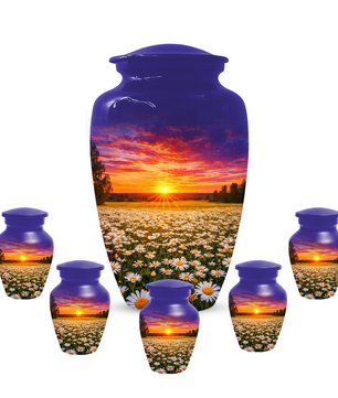 Personalized Daisy Sunset Cremation Urn | Adult, Large, Mini & Keepsake Urn for Human Ashes
