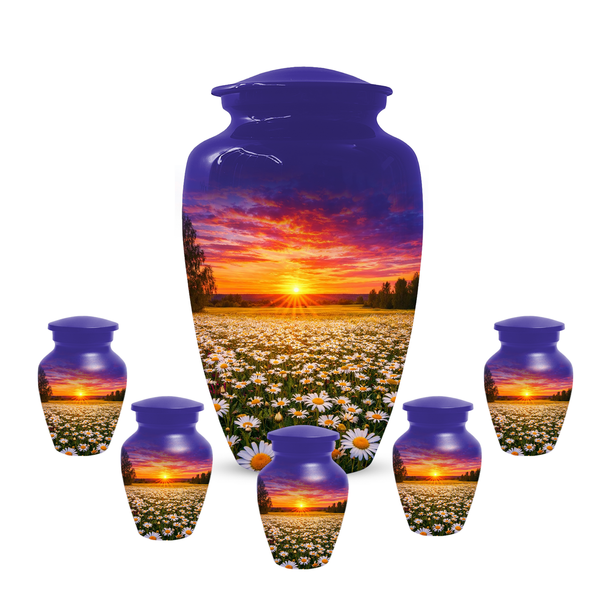 Personalized Daisy Sunset Cremation Urn | Adult, Large, Mini & Keepsake Urn for Human Ashes