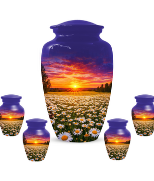 Personalized Daisy Sunset Cremation Urn | Adult, Large, Mini & Keepsake Urn for Human Ashes