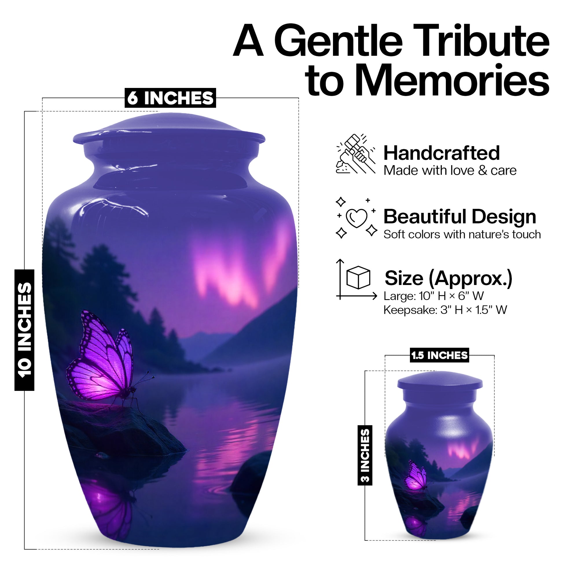 Purple Butterfly Purple Urn for Human Ashes | Elegant Purple Butterfly Cremation Urn for Adult Ashes
