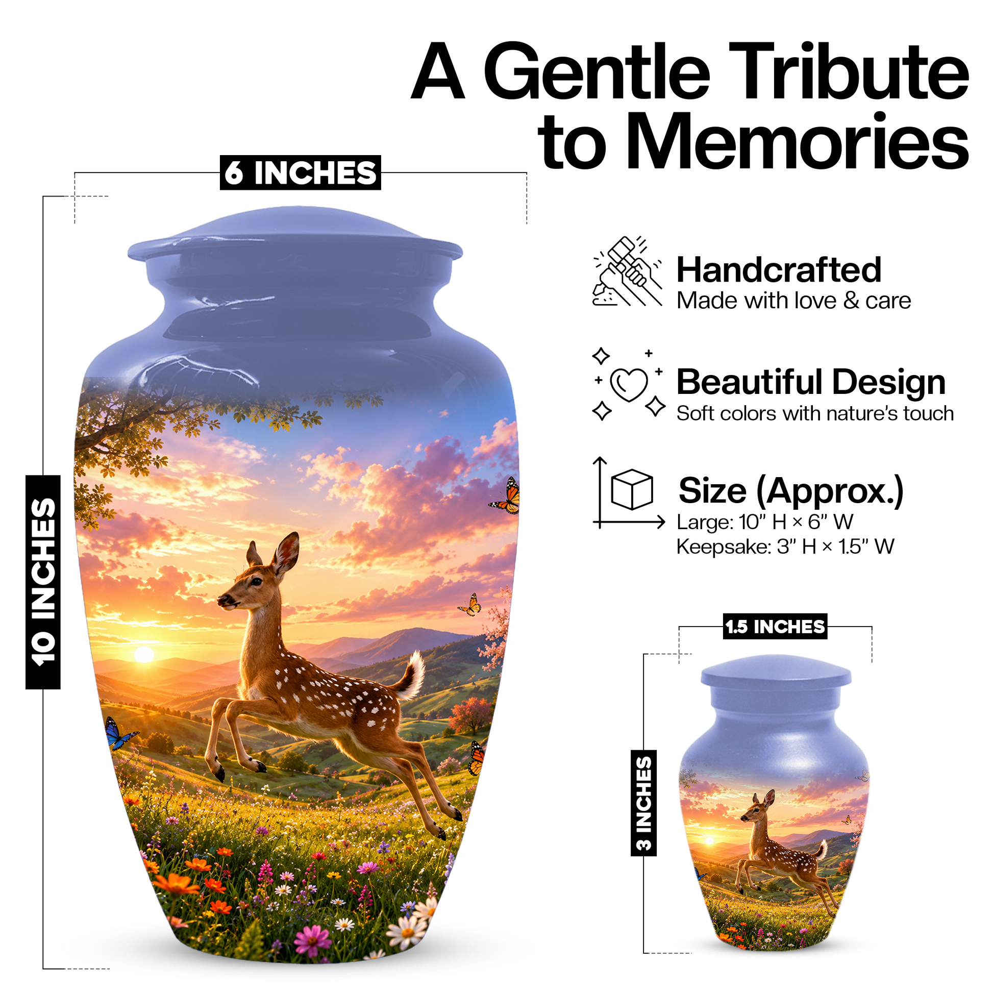 Deer Cremation Urn for Ashes -  Personalized Wildlife Memorial for Mom