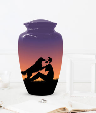 Dog & Dad Sunset Cremation Urn – Memorial Urn for Dad, Father & Men