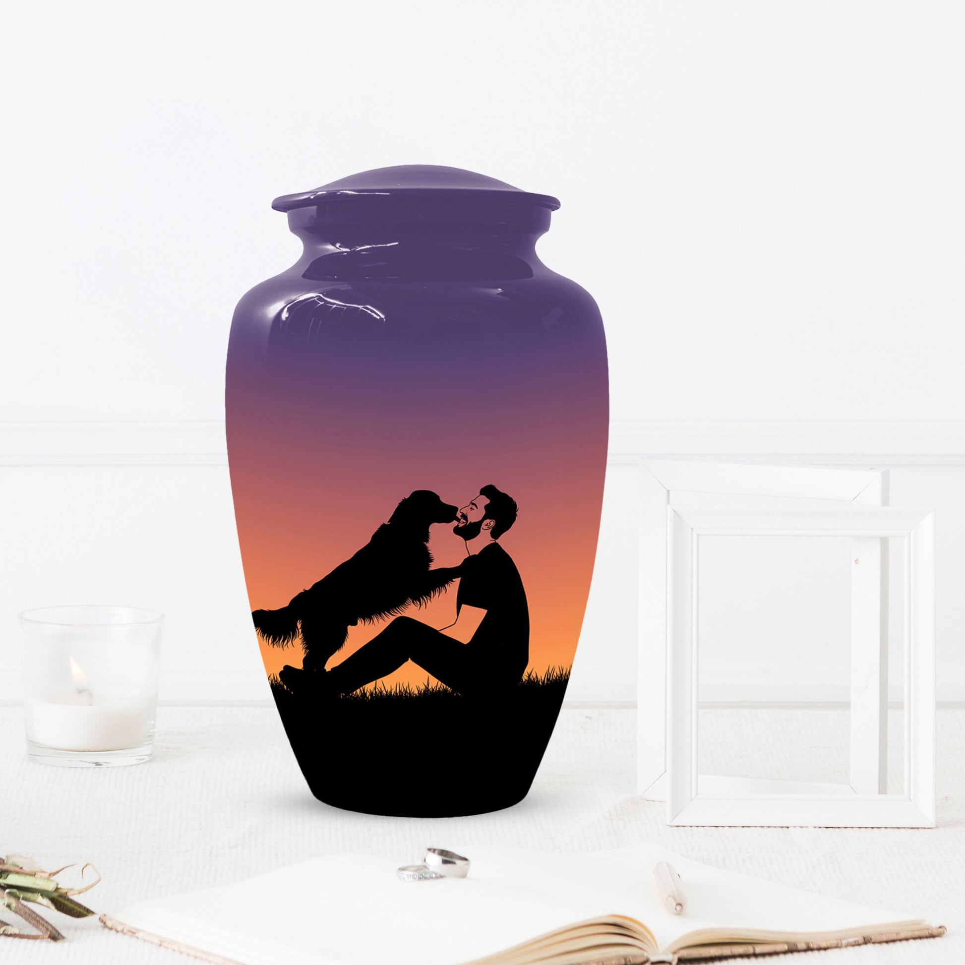 Dog & Dad Sunset Cremation Urn – Memorial Urn for Dad, Father & Men